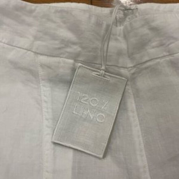 120% Lino NWT Resort Linen Split-Front Pants WHITE Small - Picture 2 of 8